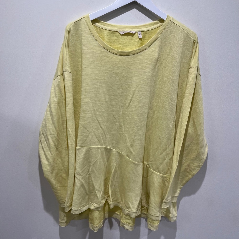 Soft Surroundings Tunic Top Women 3X Yellow Raw Hem Peplum Slub Knit Lagenlook